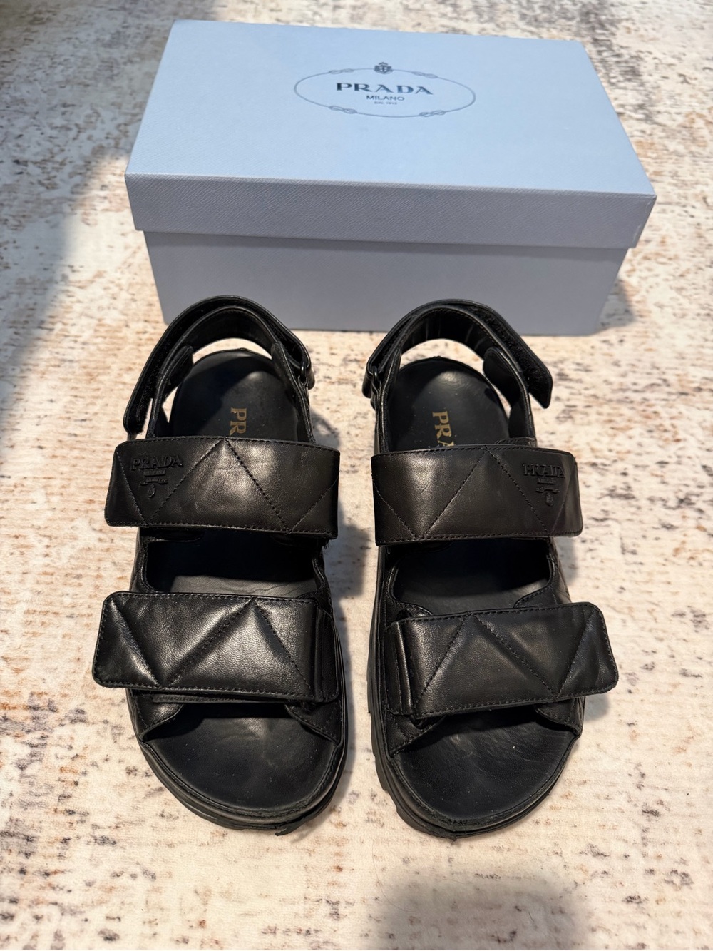 Prada Black Leather dad Sandals 37.5